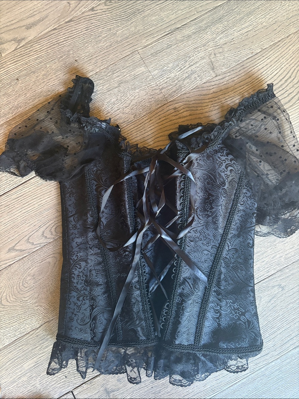 Black Lace-Up Off-Shoulder Corset Top